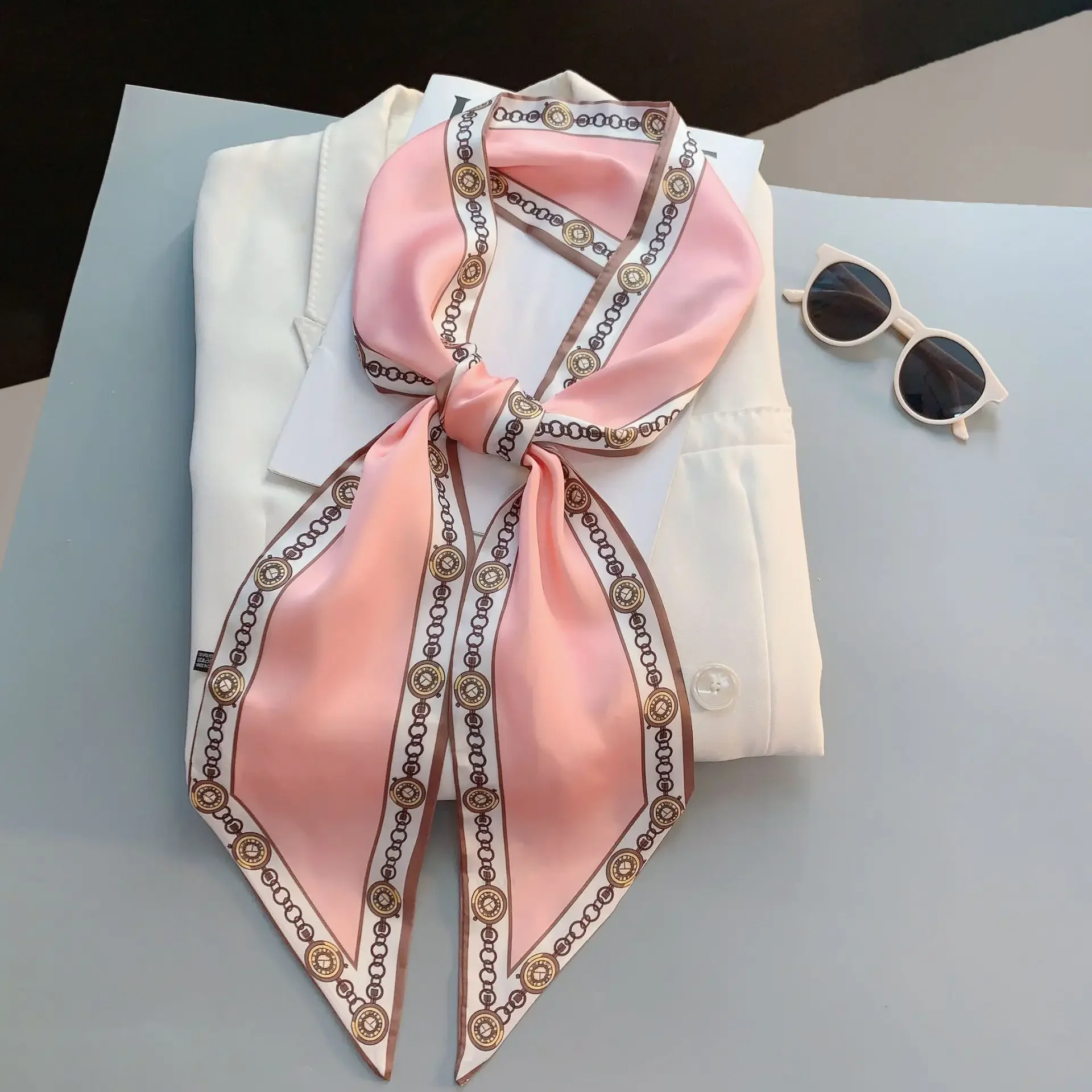 Design Print Skinny Scarf Plai - Luxury Bags Sales review and price